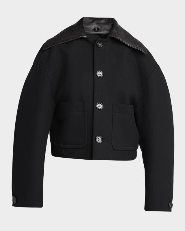 Intrecciato Collar Wide-Sleeve Cotton Jacket